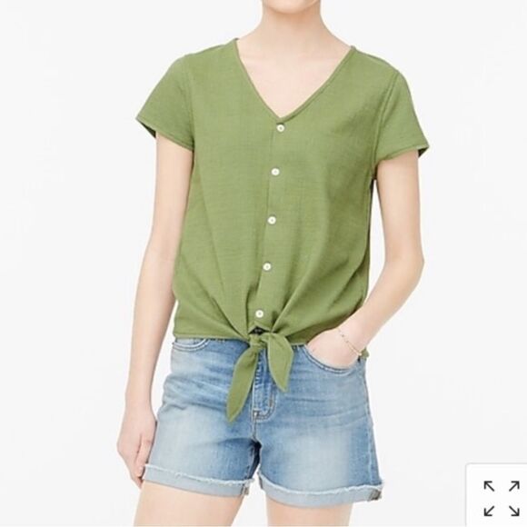 J. Crew Green Textured Twist Tie Button Top Small - Picture 8 of 8